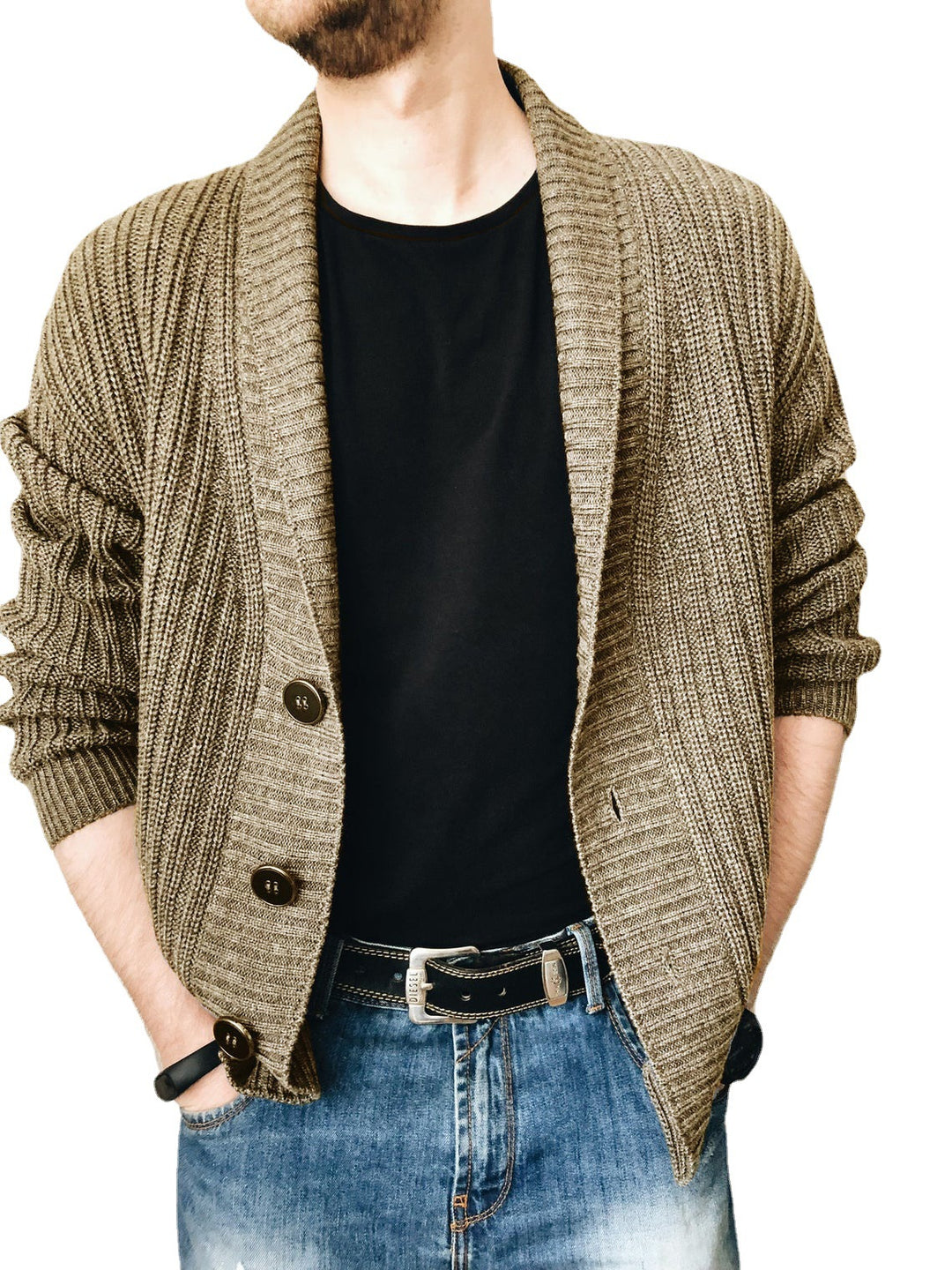 Herren Strickjacke mit modischem Schalkragen und praktischen Knöpfen R&B