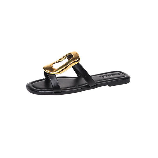 Damen modische Zehentrenner-Sandalen mit elegantem Metall-Detail R&B