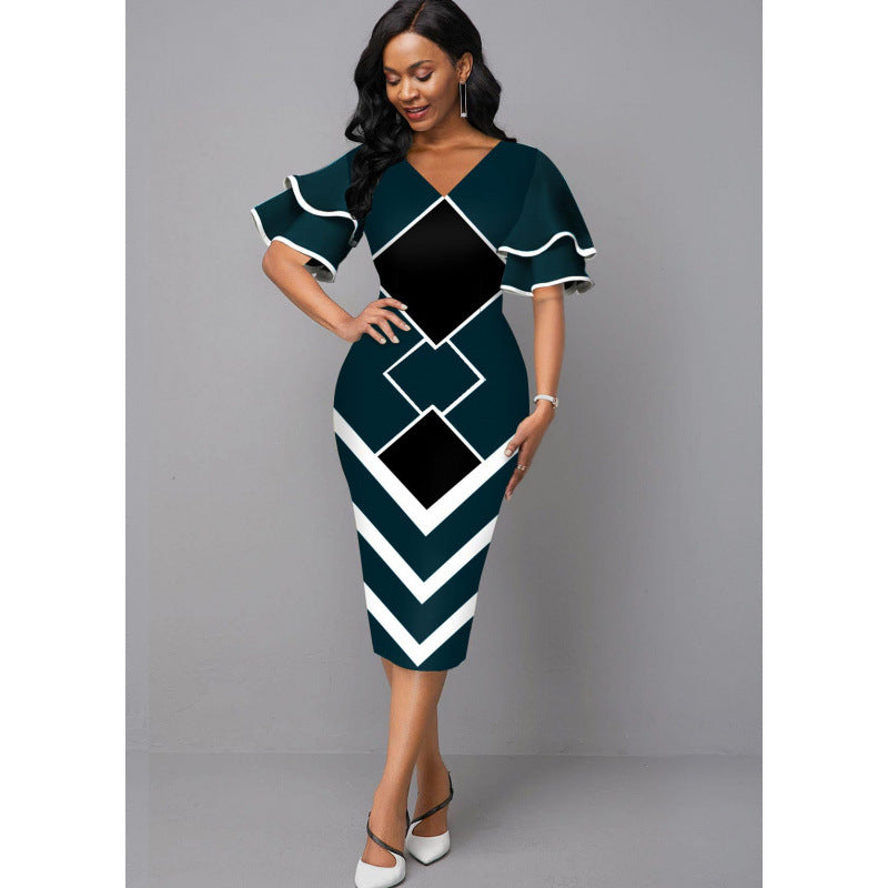 Damen Figurbetontes Kleid mit einzigartigem geometrischem Design R&B
