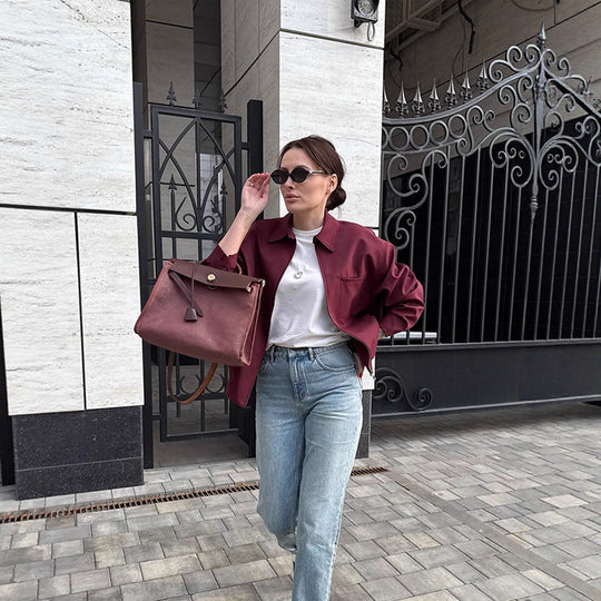 Damen modische Oversized-Jacke mit praktischem Reißverschluss R&B