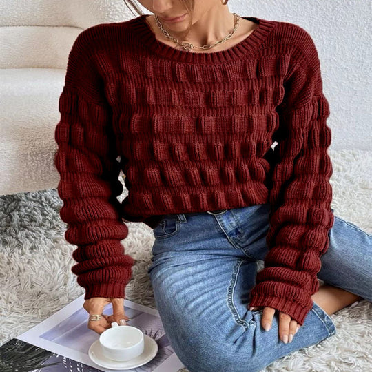 Damen Strickpullover mit modernen Rastermuster R&B