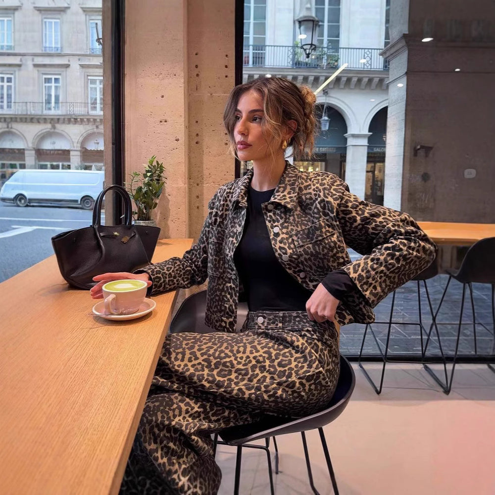 Damen Leoparden-Print Kurzjacke R&B