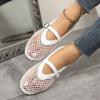 Damen elegante Ballerinas mit netzartigem Obermaterial und dekorativen Schnallen R&B