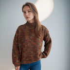 Damen gemütlicher Rollkragenpullover mit modernem Lochstrickdesign R&B