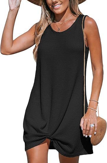 Damen lässiges Sommerkleid aus strukturierter Baumwolle mit verspieltem Knoten R&B