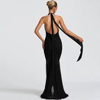Damen Elegantes Abendkleid mit tiefem V-Ausschnitt und Rüschendetails R&B