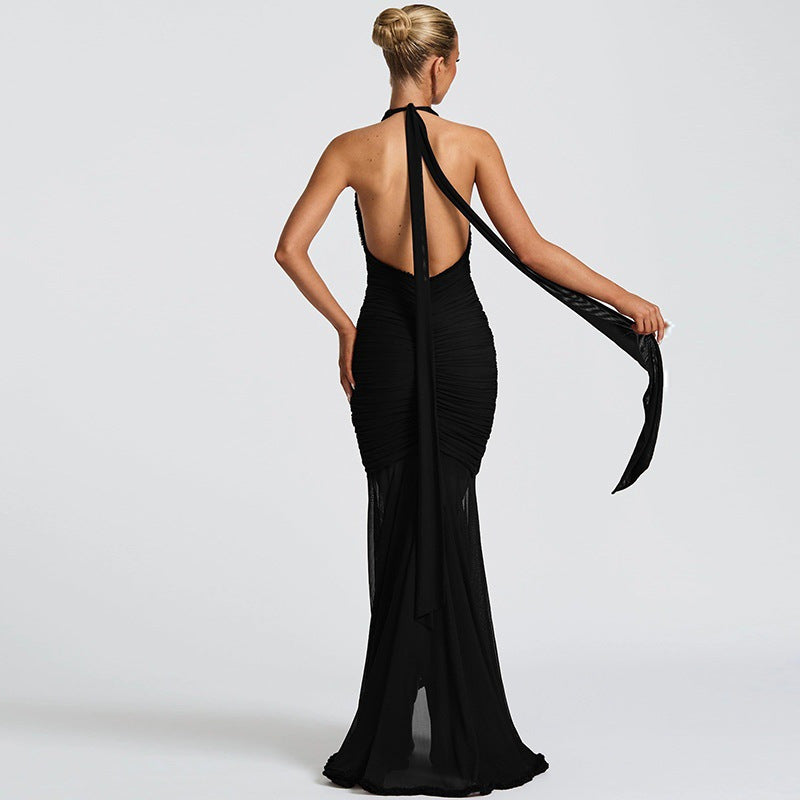 Damen Elegantes Abendkleid mit tiefem V-Ausschnitt und Rüschendetails R&B