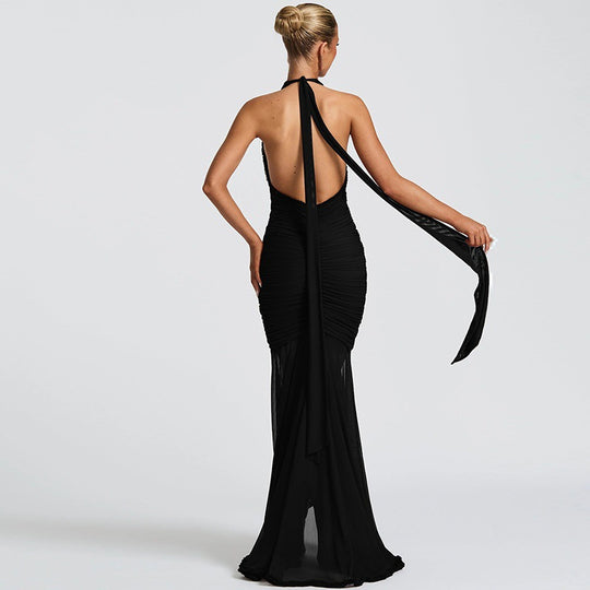 Damen Elegantes Abendkleid mit tiefem V-Ausschnitt und Rüschendetails R&B