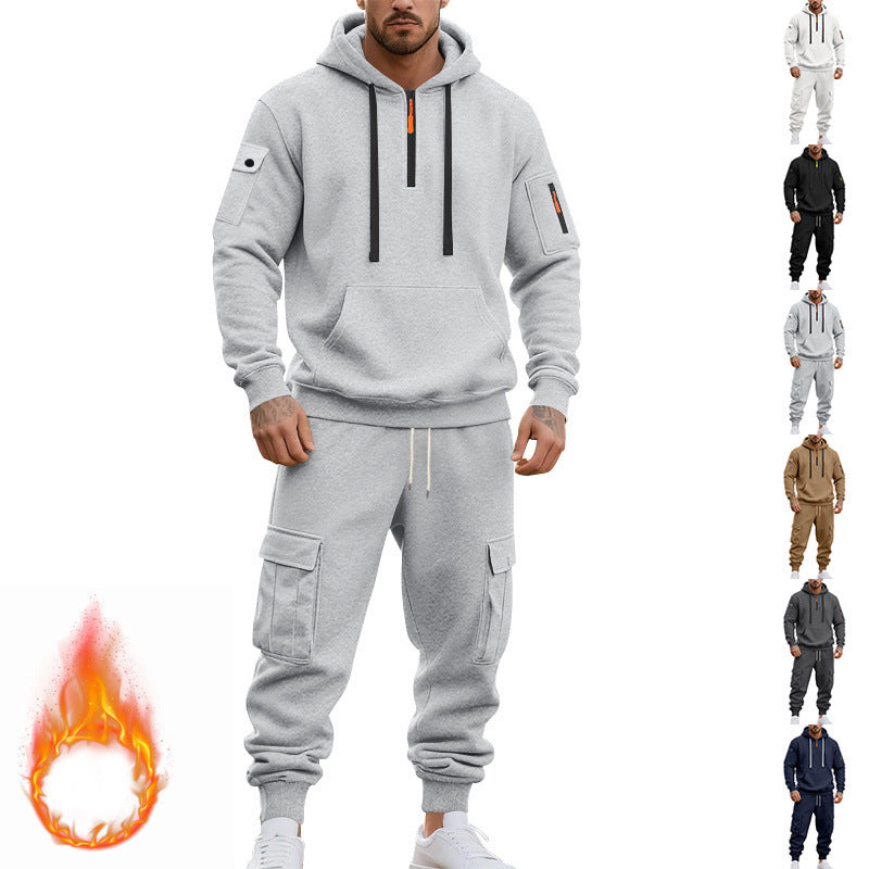 Herren nan technischer Cargo-Jogginganzug mit Halbzip, Kapuze und Mehrfachtaschen R&B