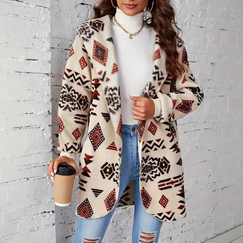 Damen Plüschjacke mit Ethno-Muster R&B