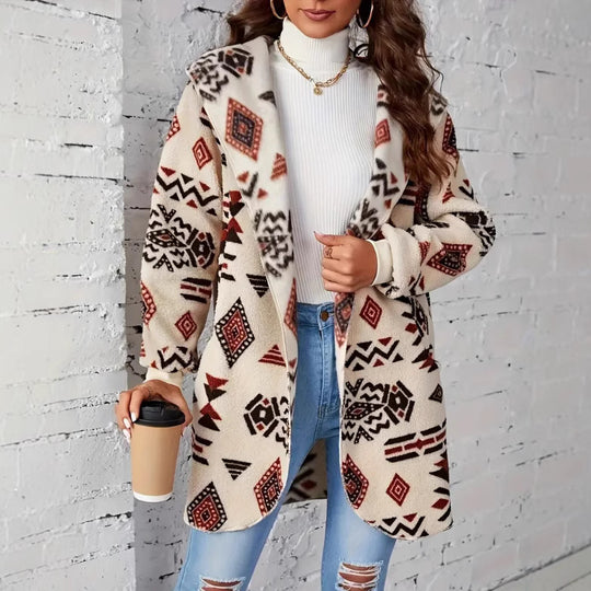 Damen Plüschjacke mit Ethno-Muster R&B