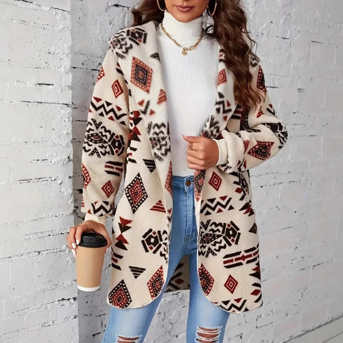Damen Plüschjacke mit Ethno-Muster R&B