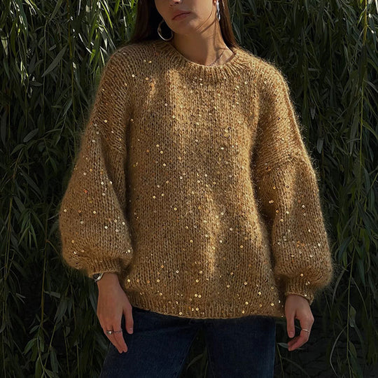 Damen Glitzernder Strickpullover mit Puffärmeln R&B