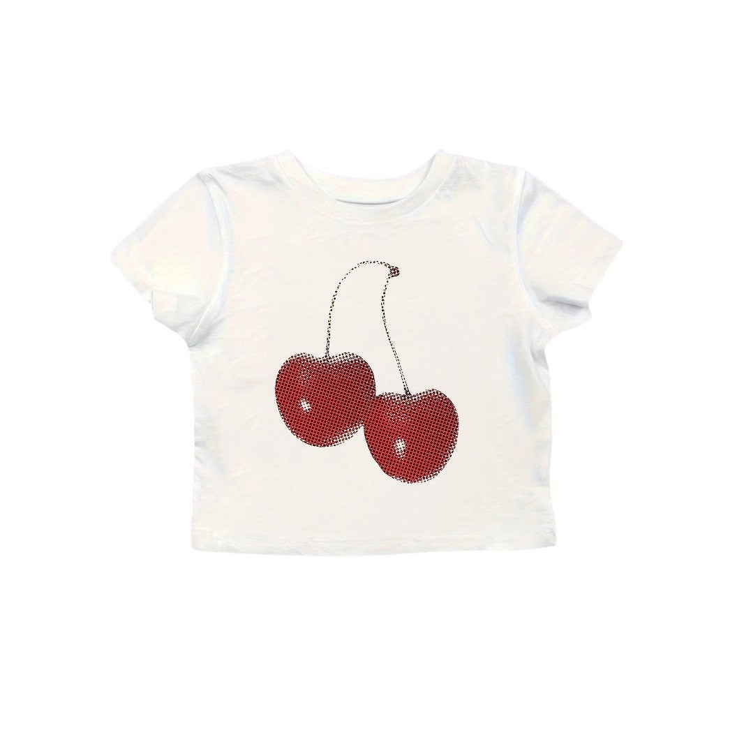 Damen Crop-T-Shirt mit fröhlichem Kirschmotiv R&B