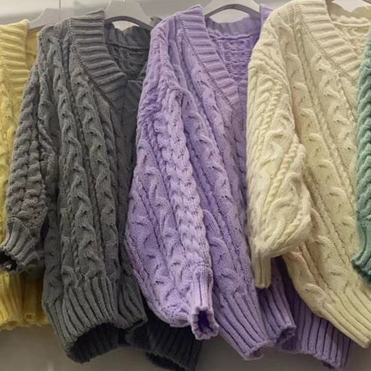 Damen Kuscheliger Grobstrick-Cardigan mit V-Ausschnitt und weiten Ärmeln R&B