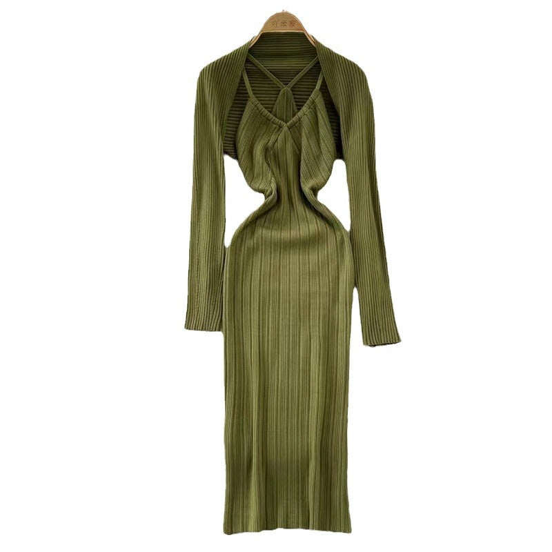 Damen elegantes Maxikleid mit raffinierten Falten und tiefem Ausschnitt R&B