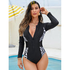 Damen Rashguard Badeanzug mit Reißverschluss und geometrischem Design R&B