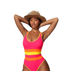Damen Sportlicher Badeanzug mit trendigen farbigen Streifen R&B