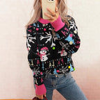 Damen festlicher Pullover mit farbenfrohen Weihnachtsmotiven und verspielten Details R&B