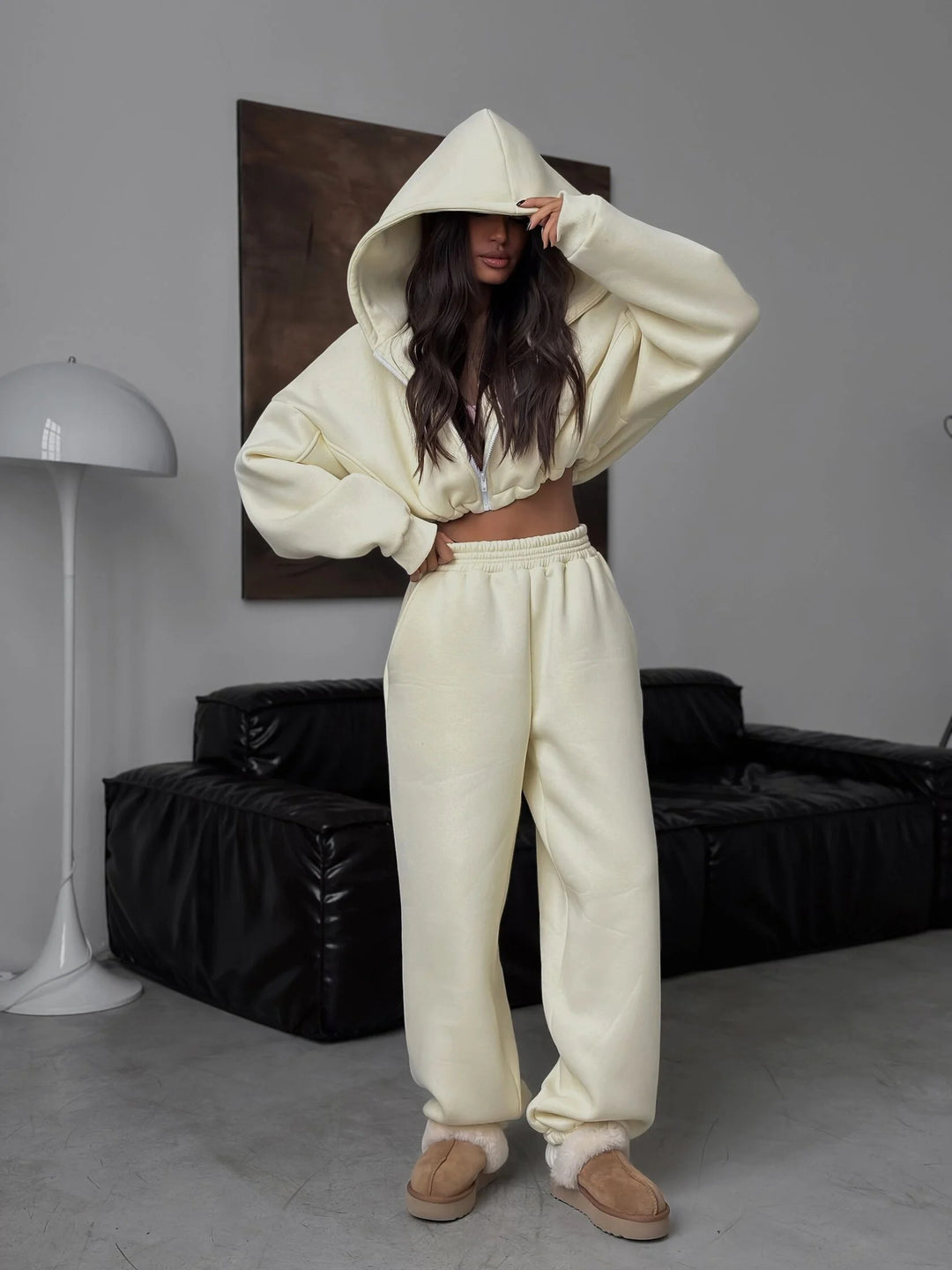 Damen lässiges Cropped-Hoodie und Jogginghose Set R&B