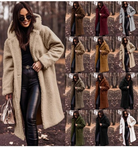 Damen kuscheliger Fleece-Mantel mit Kapuze und praktischen Taschen R&B