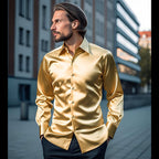 Herren Langarmhemd aus schimmerndem Satin mit eleganter Knopfleiste R&B