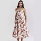 Damen Midi-Kleid mit elegantem Blumenmuster und zartem Taillenzug R&B