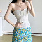Damen Bandeau-Oberteil mit floralem Muster und geflochtenem Detail R&B