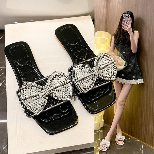 Damen Glamouröse Riemchen-Sandalen mit funkelndem Schleifen-Design R&B