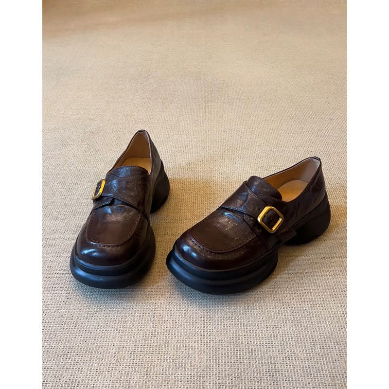 Damen elegante Loafers mit klobigem Absatz und dekorativem Schnallenakzent