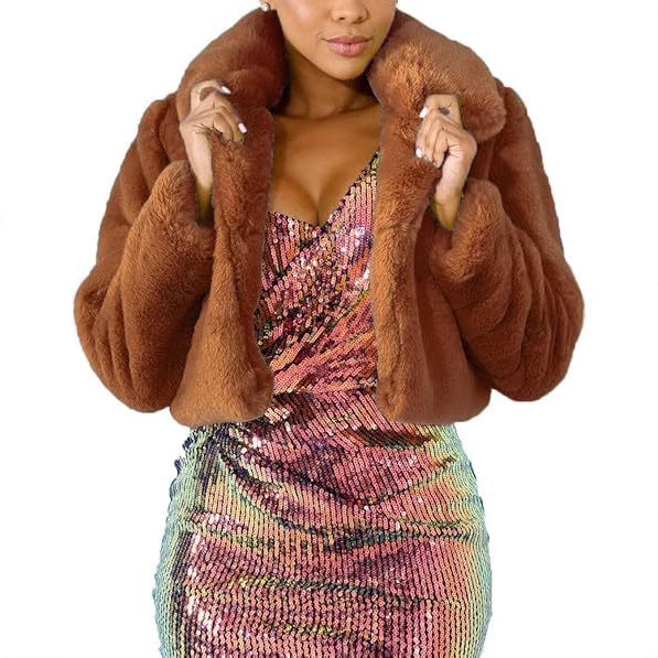 Damen Luxuriöse Kunstpelzjacke im eleganten Cropped-Design R&B
