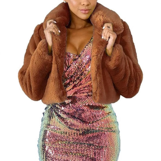 Damen Luxuriöse Kunstpelzjacke im eleganten Cropped-Design R&B