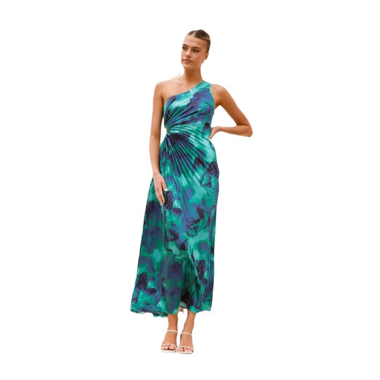 Damen Maxikleid mit asymmetrischem Schnitt und fließendem Faltenrock R&B