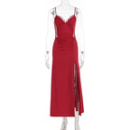 Damen Maxikleid mit raffiniertem Schlitz und verführerischen Spitzenakzenten R&B