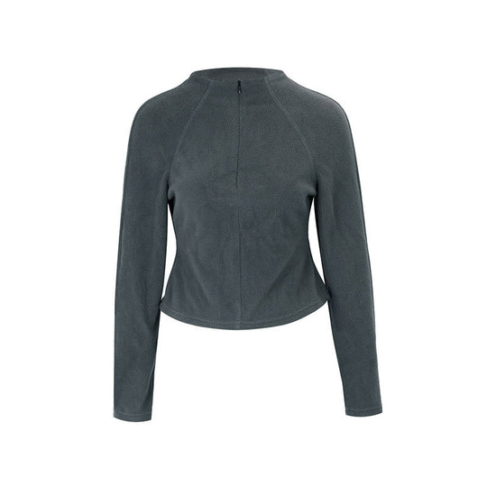 Damen sportlicher Fleece-Oberteil mit Stehkragen und Reißverschluss R&B
