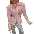 Damen Glamouröse Bluse mit 3D-Rosenapplikationen und Glitzer R&B