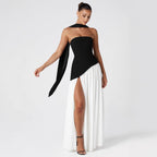 Damen Maxikleid mit schulterfreiem Design und dekorativem Wickelausschnitt R&B