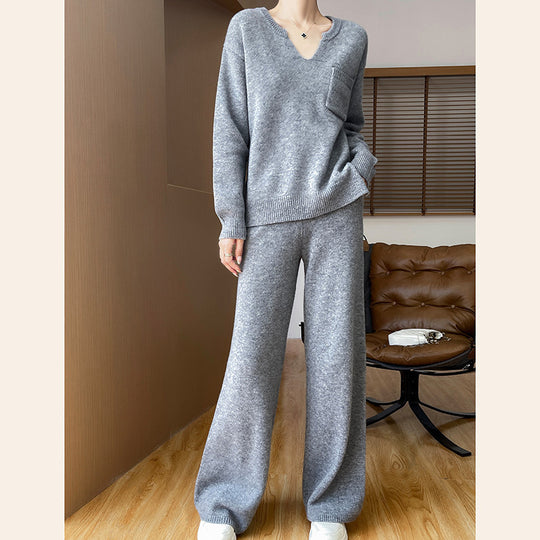 Damen gemütliches Strickensemble mit weitem Pullover und weiten Hosen R&B
