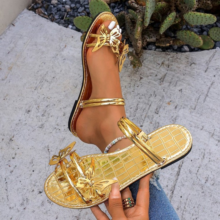 Damen elegante Riemchen-Sandalen mit kunstvollen Schmetterlings-Applikationen R&B