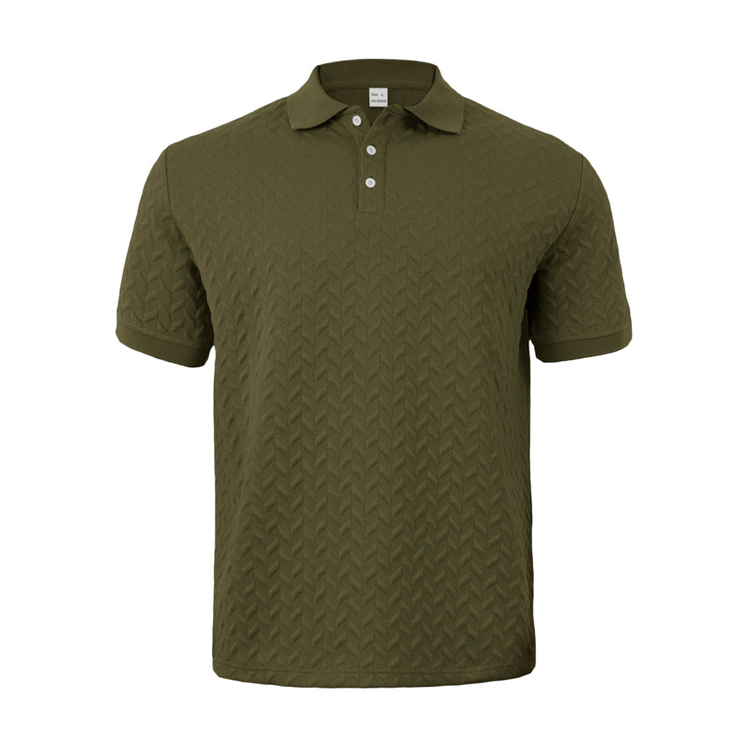 Herren nan feingewobenes Polohemd mit Chevron-Reliefstruktur und kurzer Knopfleiste R&B
