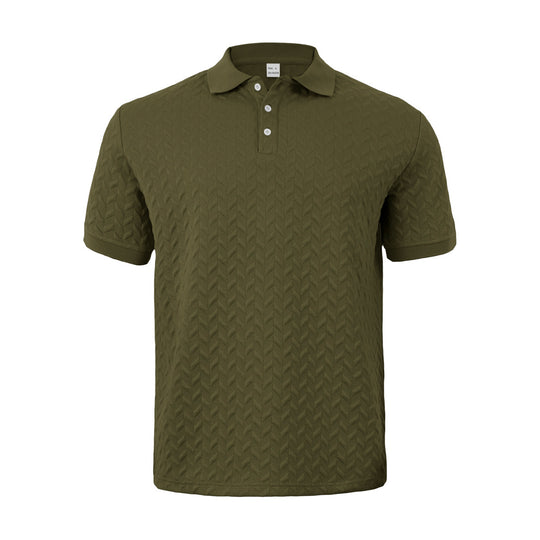Herren nan feingewobenes Polohemd mit Chevron-Reliefstruktur und kurzer Knopfleiste R&B