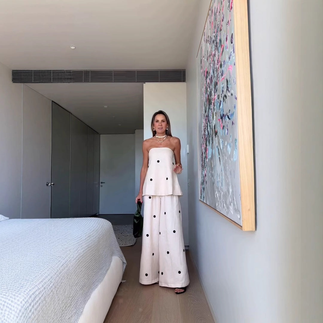 Damen Set aus ärmellosem Top und weitem Hosen mit Punkten R&B