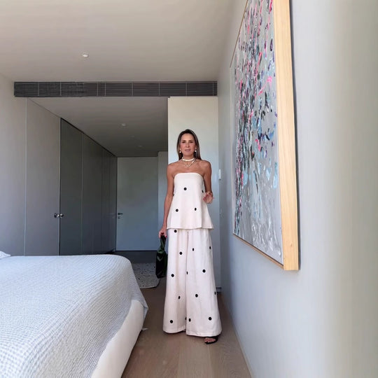 Damen Set aus ärmellosem Top und weitem Hosen mit Punkten R&B