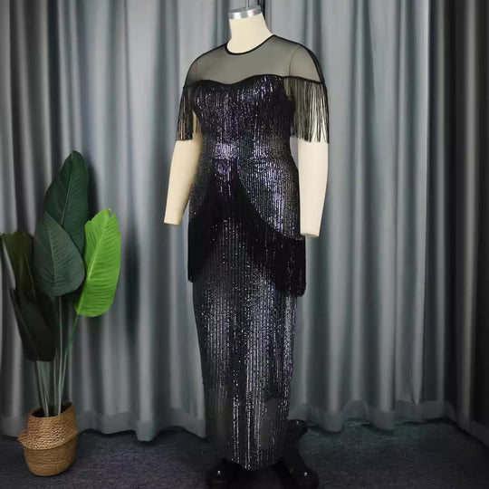 Damen glamouröses Abendkleid mit Fransen und Glitzer-Details R&B