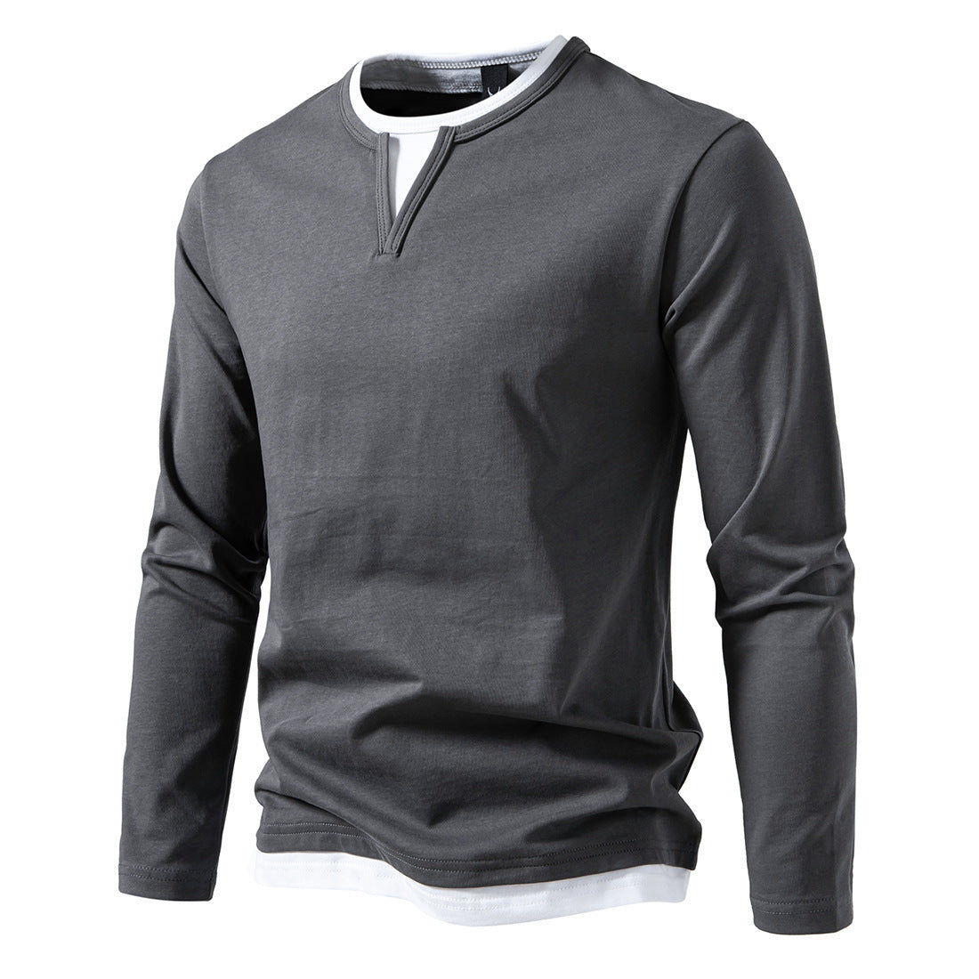 Herren Langarmshirt mit modernem V-Ausschnitt und coolen Layering-Details R&B