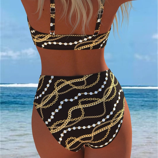 Damen Bikini-Set mit luxuriösem Ketten-Design und hohem Taillenbund R&B