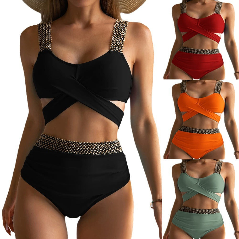 Damen Hochtailliertes Bikini-Set mit stilvollem Wickel-Oberteil R&B