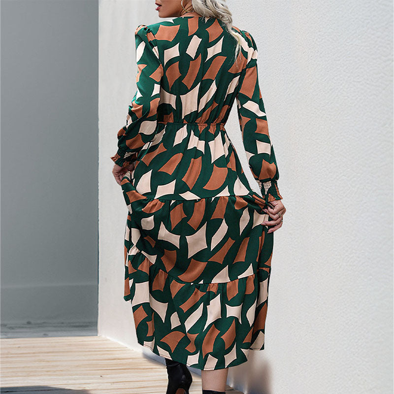 Damen Maxikleid mit dekorativem Bindegürtel und voluminösen Ärmeln R&B