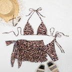 Damen Triangel-Bikini-Set mit tierischem Design und fließendem Wickelrock R&B
