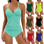 Damen Tankini mit Gerafftem Oberteil und Hohem Bund R&B